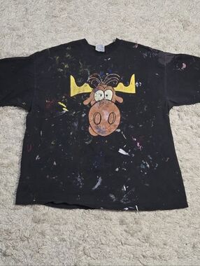 VTG 90s Splattered Bullwinkle Taco Bell Promo Tee XL